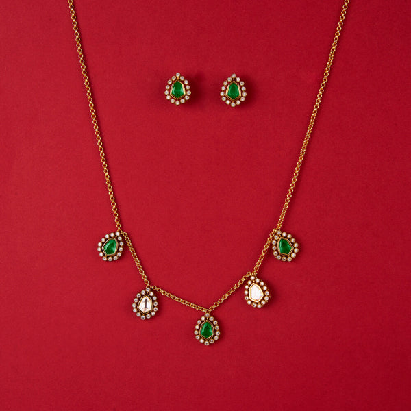 352224 Kundan Delicate Necklace With Mehndi Plating