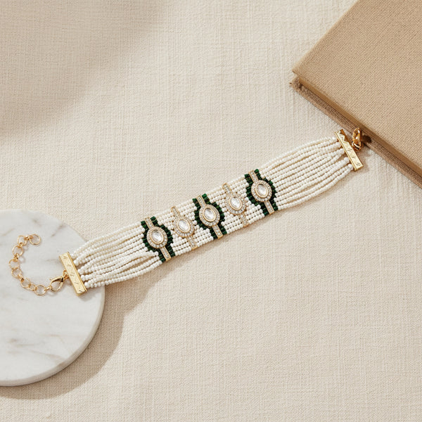 352248 Kundan Adjustable Bracelet With Gold Plating
