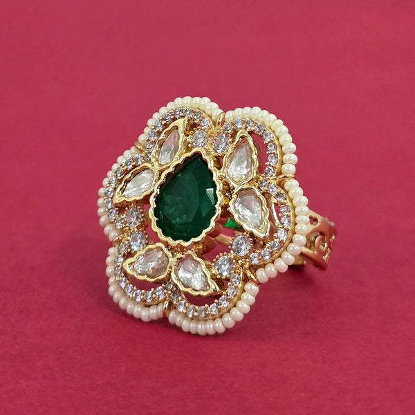 352278 Kundan Adjustable Ring With Gold Plating