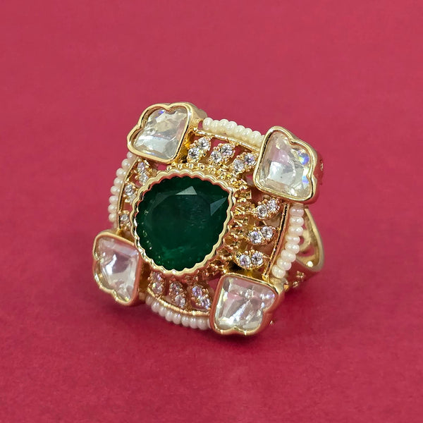 352280 Kundan Adjustable Ring With Gold Plating