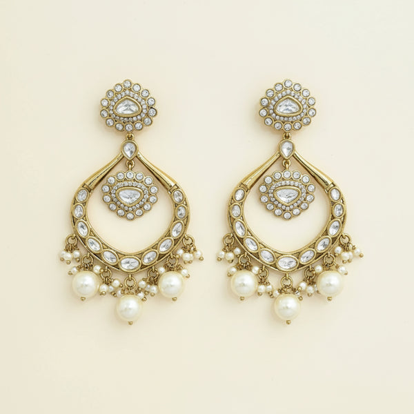 352288 Kundan Moti Earring With Mehndi Plating