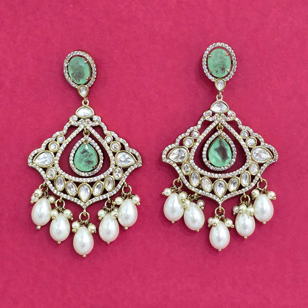 352289 Kundan Moti Earring With Mehndi Plating