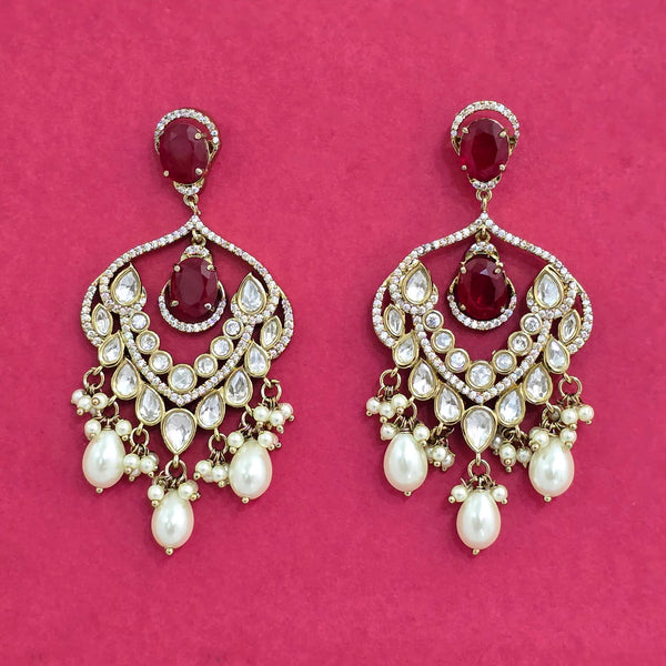 352290 Kundan Moti Earring With Mehndi Plating
