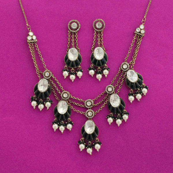 352315 Kundan Moti Necklace With Mehndi Plating