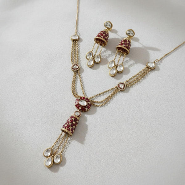 352317 Kundan Classic Necklace With Mehndi Plating