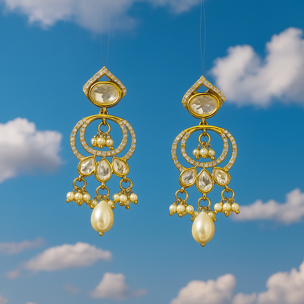 352343 Kundan Moti Earring With Carat Mehndi Plating