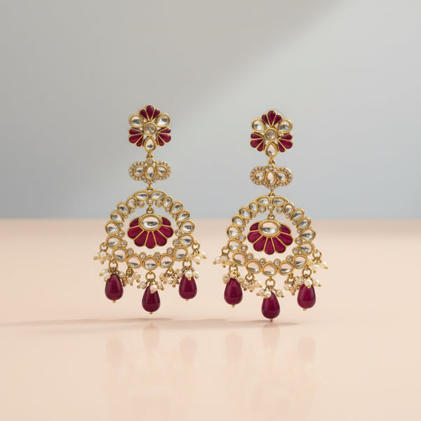 352345 Kundan Moti Earring With Mehndi Plating