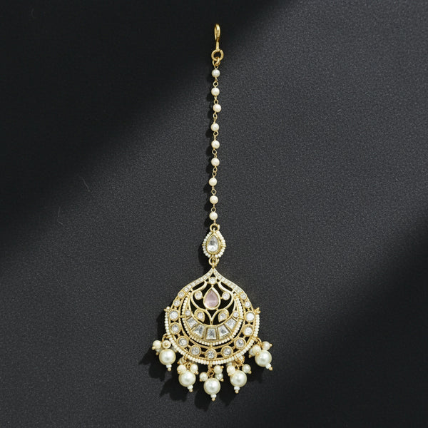 352349 Kundan Moti Tikka With Gold Plating