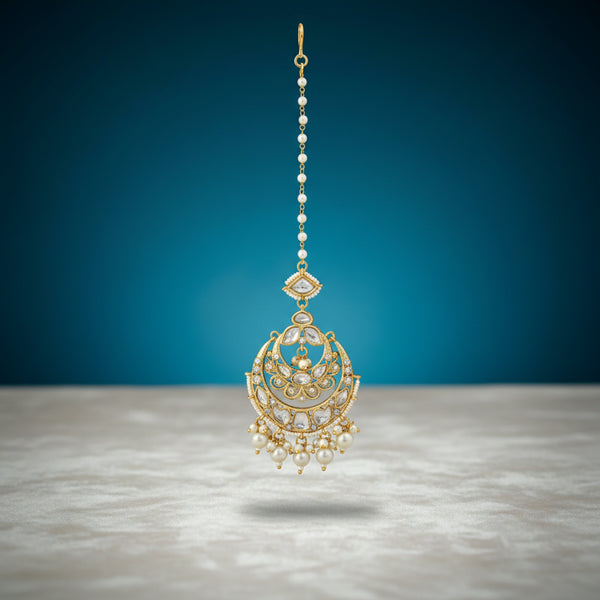 352350 Kundan Moti Tikka With Gold Plating