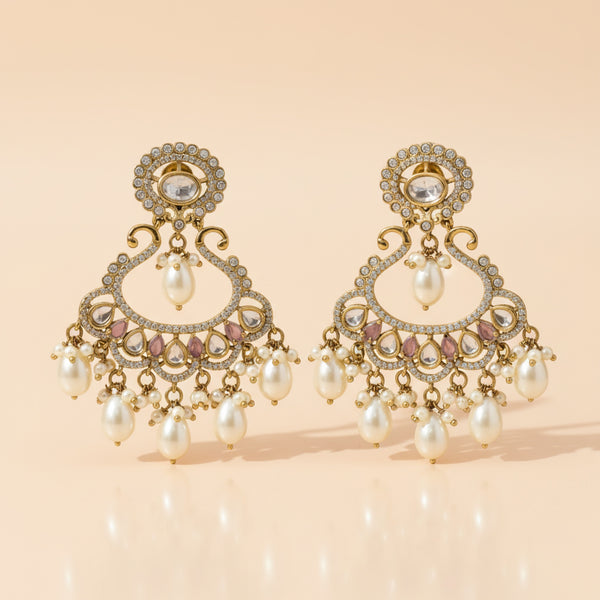 352371 Kundan Moti Earring With Mehndi Plating