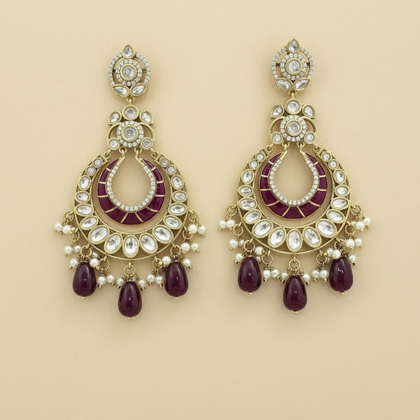 352372 Kundan Moti Earring With Mehndi Plating