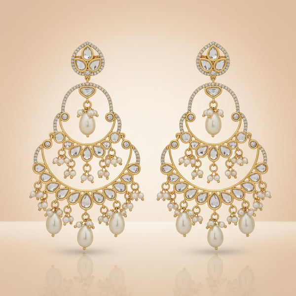 352373 Kundan Moti Earring With Mehndi Carat Plating