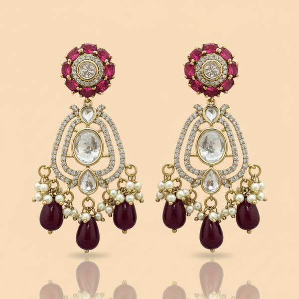 352374 Kundan Moti Earring With Mehndi Plating