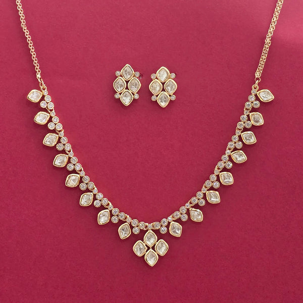 352375 Kundan Delicate Necklace Set With Mehndi Carat Plating
