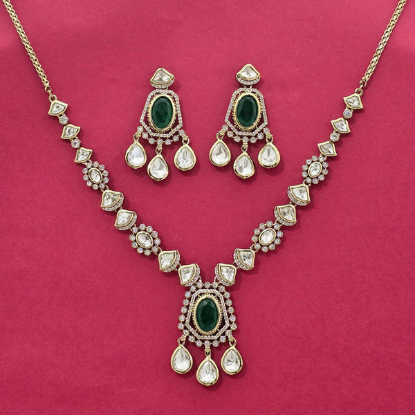 352376 Kundan Classic Necklace Set With Mehndi Plating
