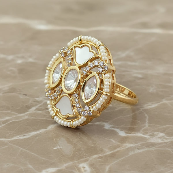 352385 Kundan Adjustable Ring With Gold Plating