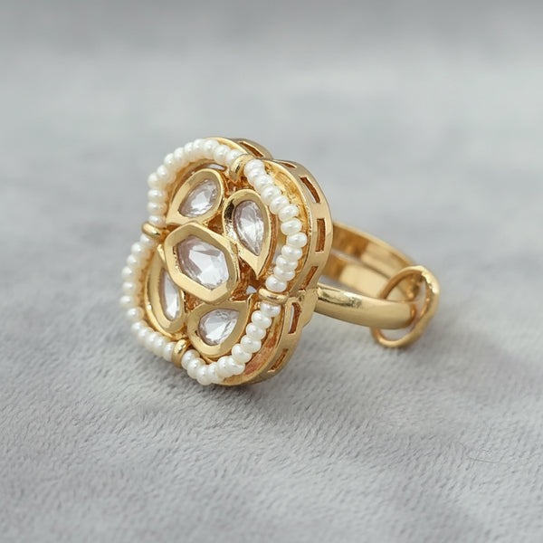 352387 Kundan Adjustable Ring With Gold Plating
