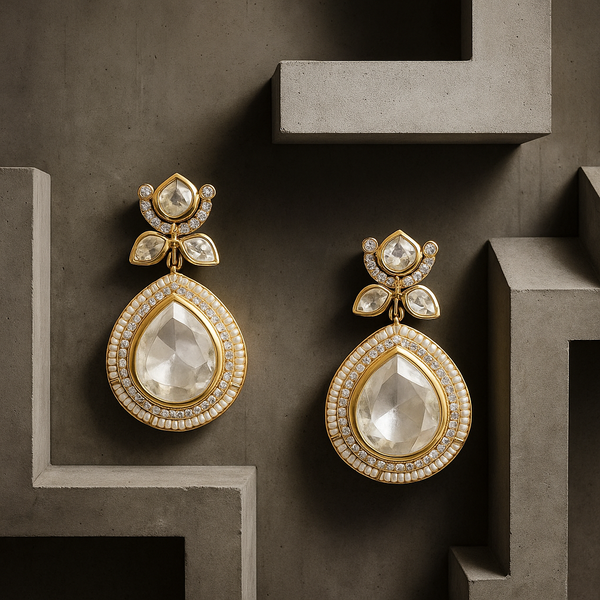 352411 Kundan Moti Earring With Carat Mehndi Plating