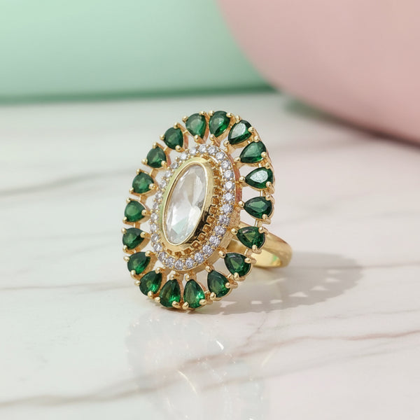 352432 Kundan Classic Ring With Gold Plating