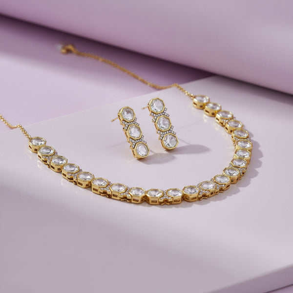 352460 Kundan Classic Necklace Set With Mehndi Plating