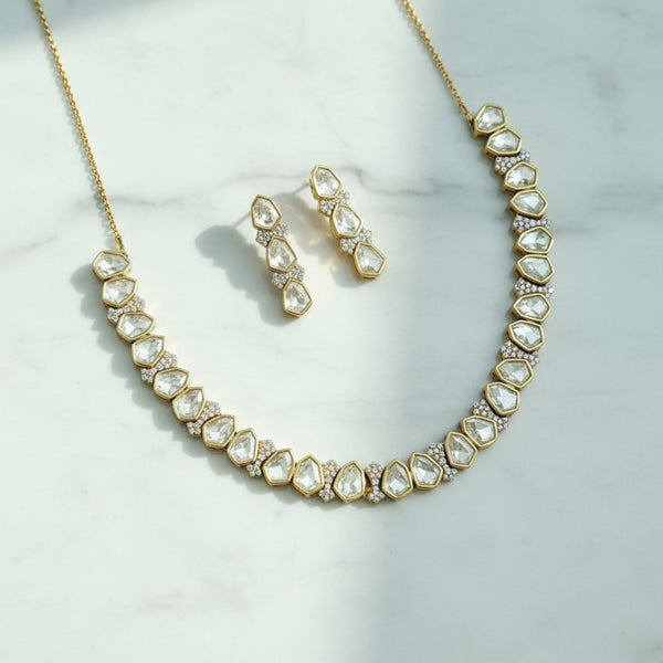 352467 Kundan Classic Necklace Set With Mehndi Plating