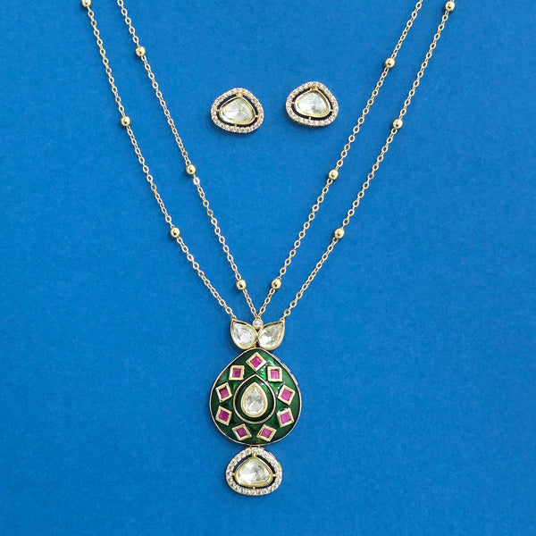 352480 Kundan Chain Pendant Set With Carat Plating