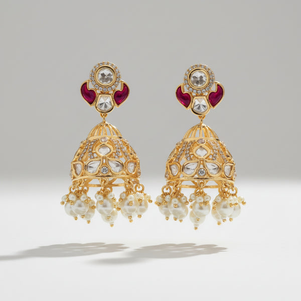 352511 Kundan Jhumki With Carat Plating