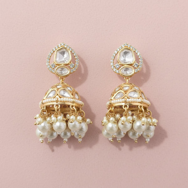 352512 Kundan Moti Earring With Carat Plating