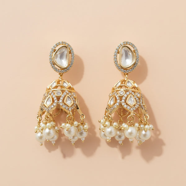 352513 Kundan Jhumki With Carat Plating