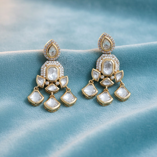 352608 Kundan Classic Earring With Carat Rhodium Plating