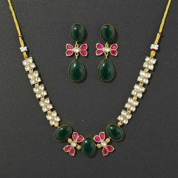 352642 Kundan Classic Necklace Set With Carat Gold Plating