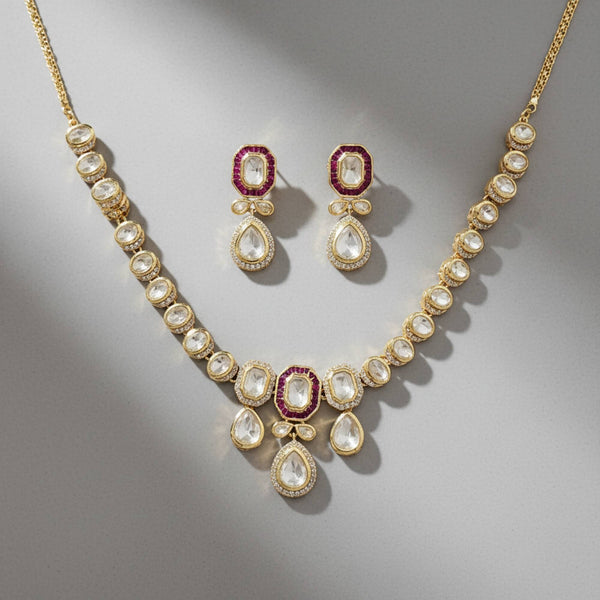 352685 Kundan Classic Necklace Set With Carat Gold Plating