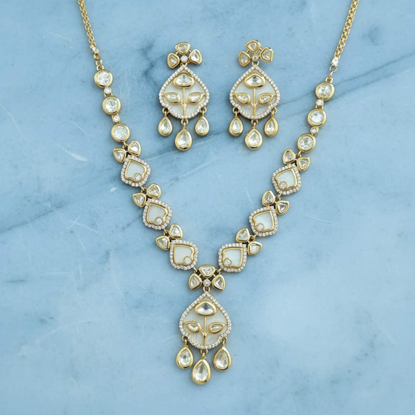 352688 Kundan Classic Necklace Set With Carat Mehndi Plating