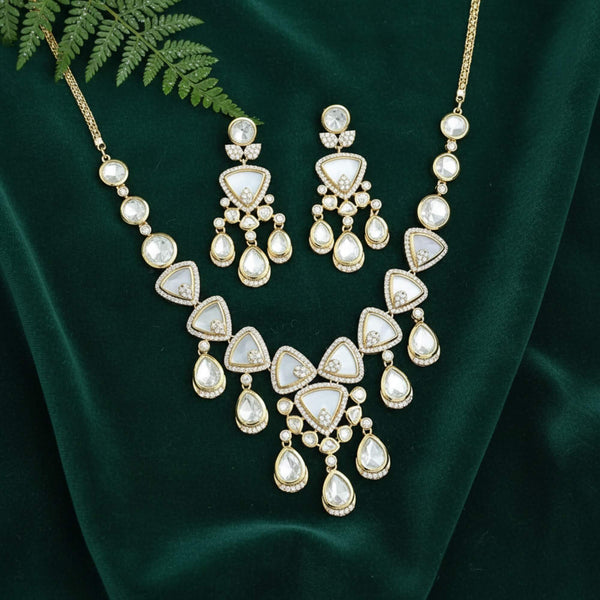 352689 Kundan Classic Necklace Set With Carat Mehndi Plating