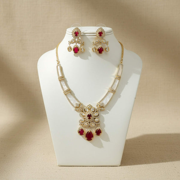 352691 Kundan Classic Necklace Set With Carat Gold Plating