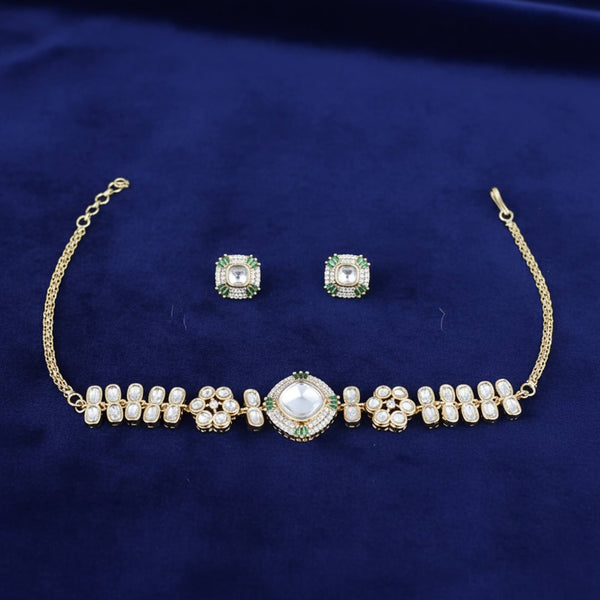 352717 Kundan Choker Necklace Set With Carat Gold Plating