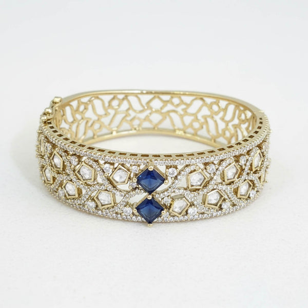 352719 Kundan Openable Kada With Mehndi Plating