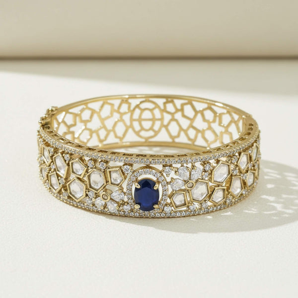 352720 Kundan Openable Kada With Mehndi Plating