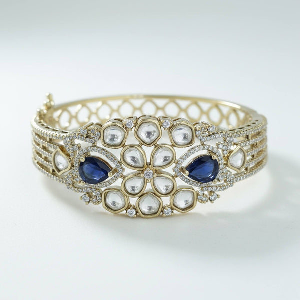 352721 Kundan Openable Kada With Mehndi Plating