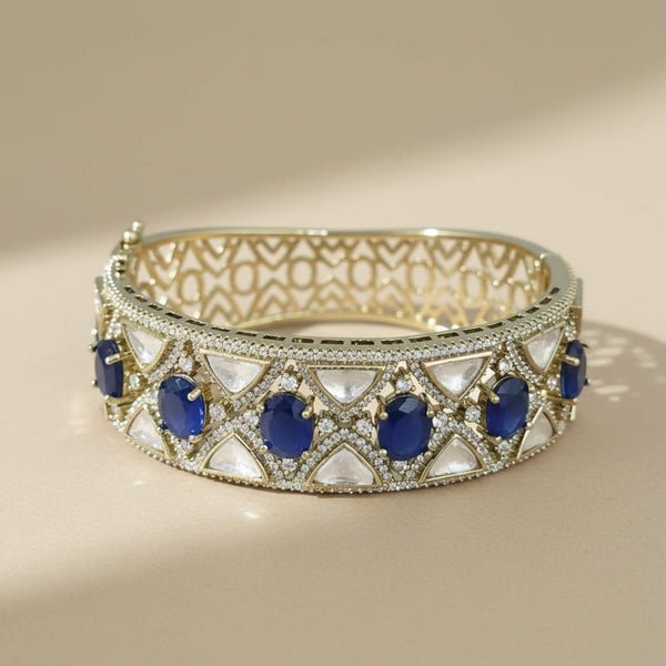 352722 Kundan Openable Kada With Mehndi Plating