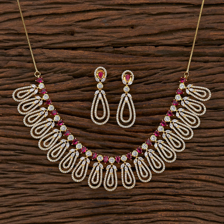 Cz South Indian Necklace With Gold Plating 412815