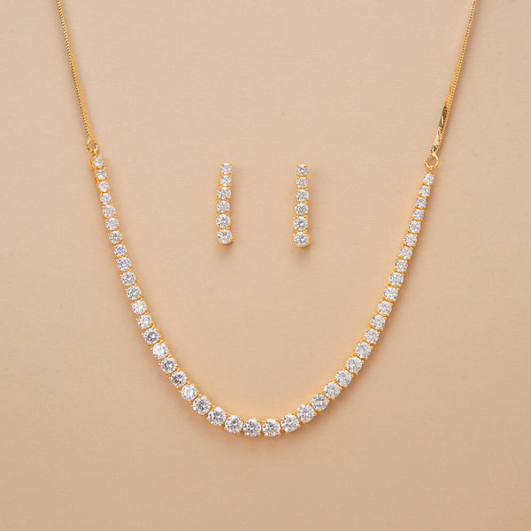 413691 Cz Classic Necklace Set With Gold Plating