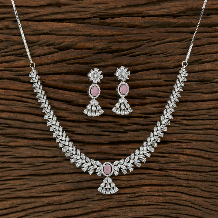 Cz Classic Necklace With Rhodium Plating 415224