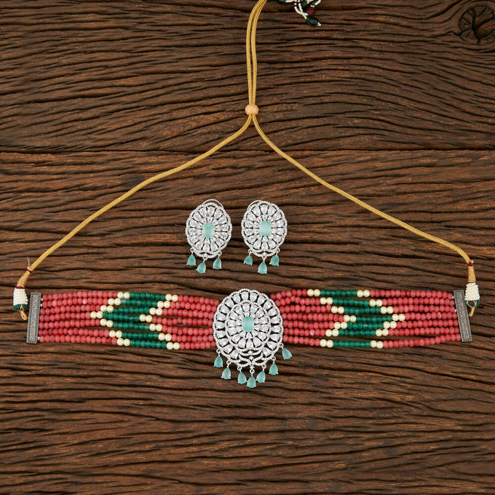 Cz Choker Designer Necklace With Rhodium Plating 415354