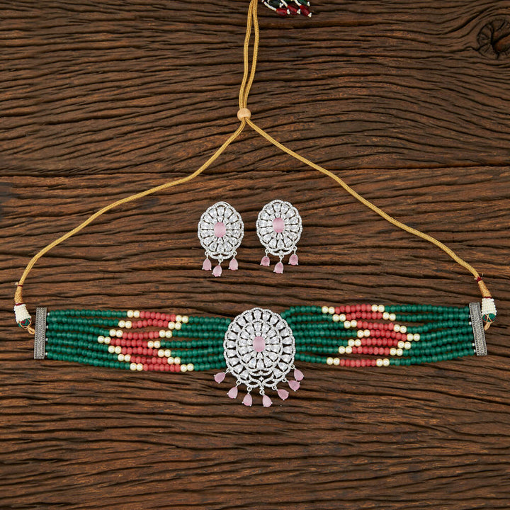 Cz Choker Designer Necklace With Rhodium Plating 415354