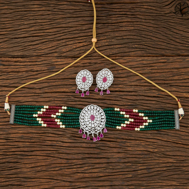 Cz Choker Designer Necklace With Rhodium Plating 415354