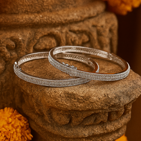 417111 Cz Openable Bangles With 2 Tone Rhodium Plating