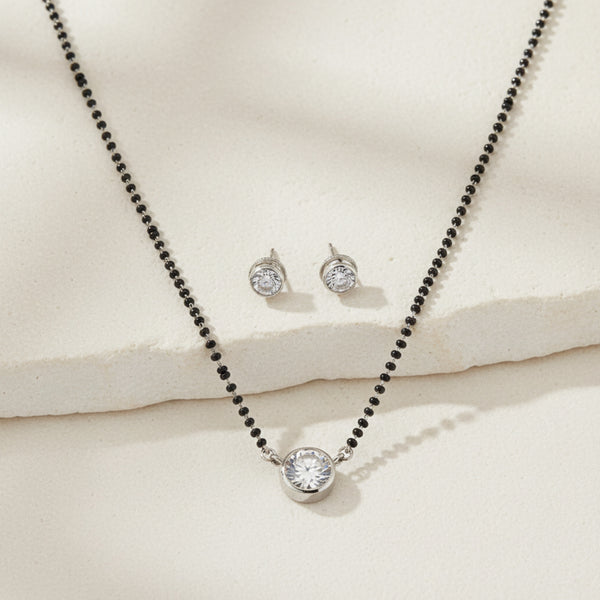 418090 Cz Solitaire Mangalsutra With Rhodium Plating