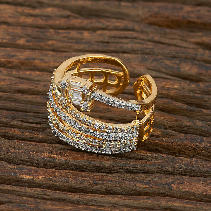 Cz Adjustable Ring With 2 Tone Plating 421147