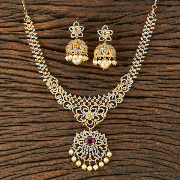 Cz South Indian Necklace With Gold Plating 421299